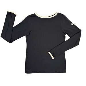 Nike Pro Dri-Fit Hyperwarm 3.0 Shirt Girls Medium Fitted Crew Top Black 637175 M